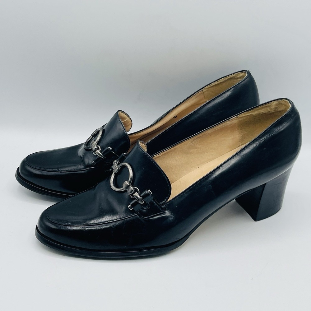 Vintage Y2K Women's LEATHER Calico Oxford Slip On Loafer Shoes Chunky Heel 10 M - Picture 11 of 12